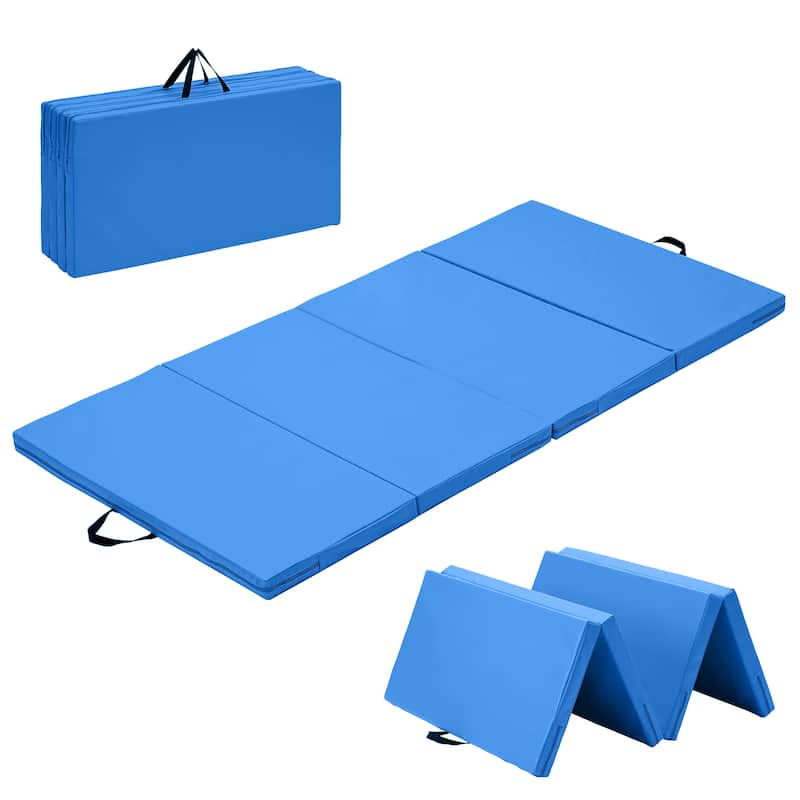 Zenova Gymnastics Mat 6' x 3' x 2" Four Fold Folding Exercise Mat with Carrying Handles - Blue