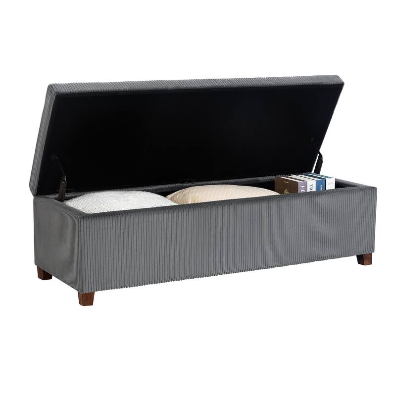 Adeco Corduroy Storage Ottoman for Living Room Bedroom