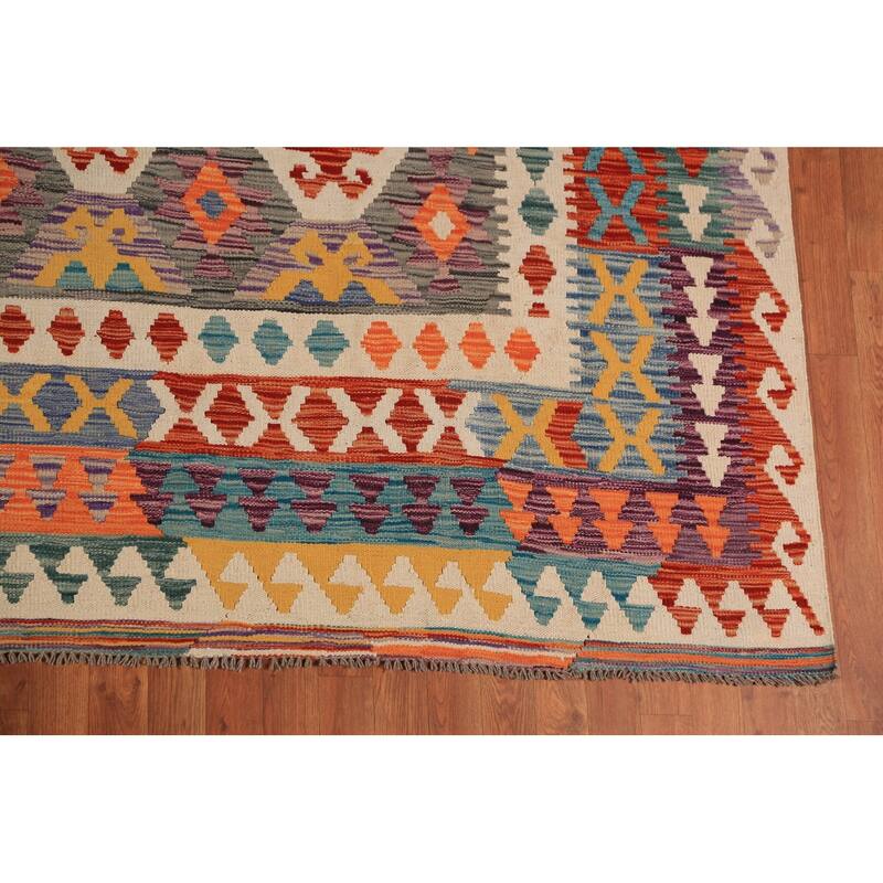 Kilim Oriental Rug Hand-Woven Multi-Color Reversible Wool Carpet - 9'7"x 12'9"