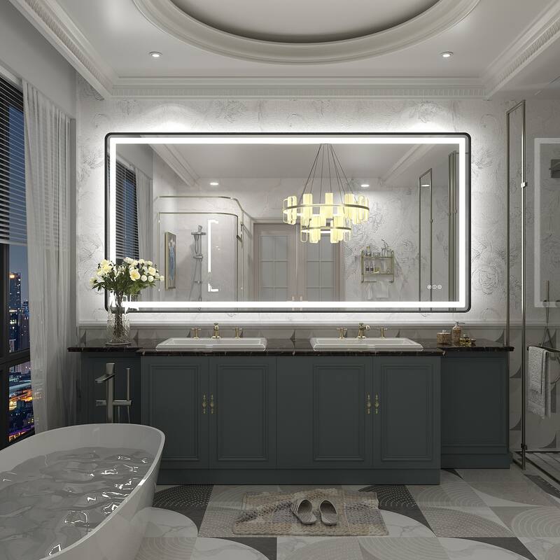 UL Certified Black Metal Framed LED Front Light and Backlit Anti-Fog Wall Bathroom/ Vanity Mirror