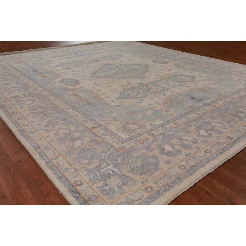 Hand Knotted Oriental 100% Wool Carpet Transitional Floral Beige & Ivories Oushak Area Rug - 9' 9'' X 8' 4''