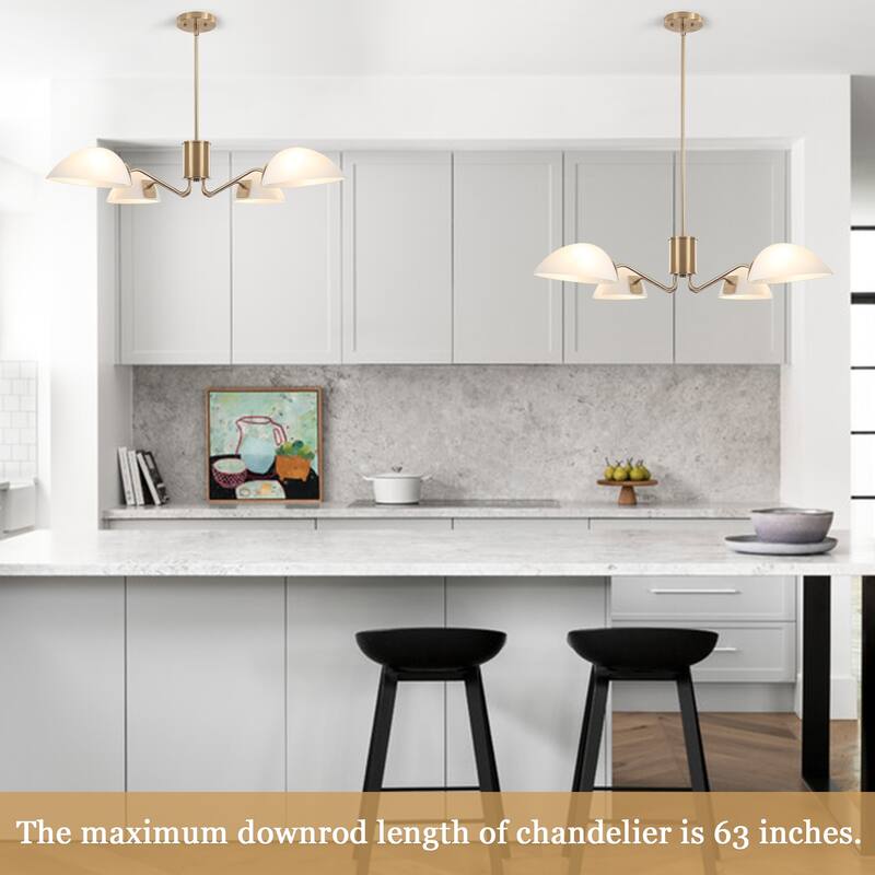 4-Light Hanging Island Linear Chandelier Lighting Fixture with Glass Shade for Dining Room Kitchen Island