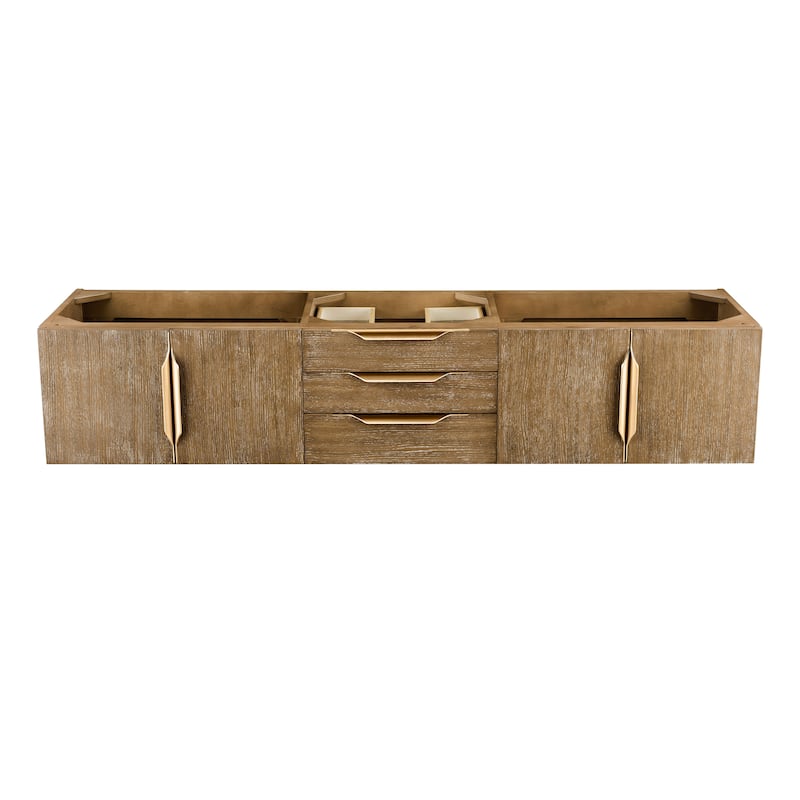 James Martin Vanities Mercer Island 72" Double Vanity, Latte Oak with Radiant Gold Hardware - Base Only - No Countertop