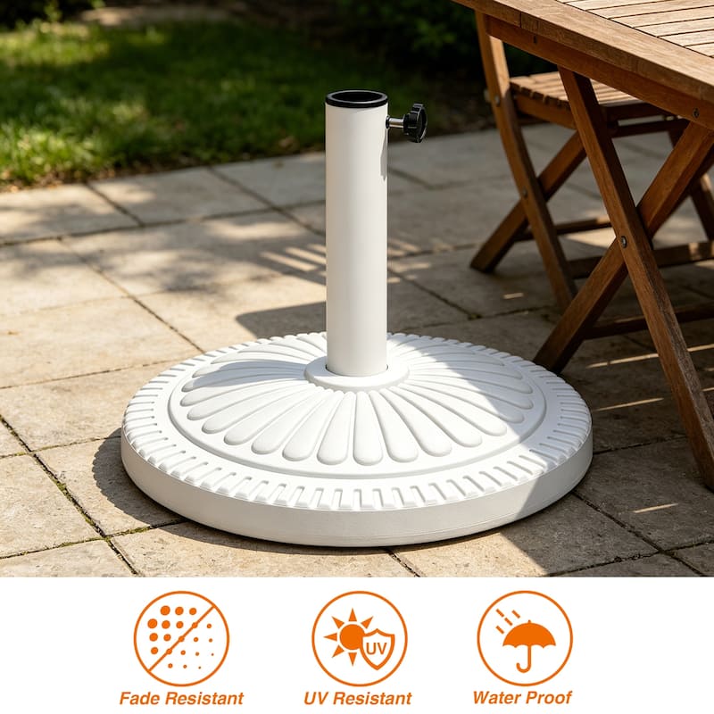 cement patio umbrella stand Maypex 22 lbs. Outdoor Patio Umbrella Base Stand – HDPE & Cement Weighted Umbrella Holder in White