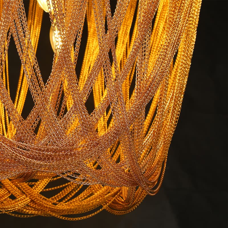 Mid-Century Modern Gold 9-Light Chandelier Empire Aluminum Fringe Design