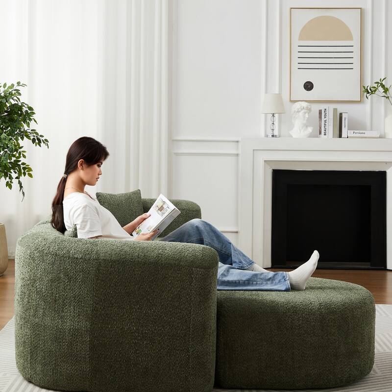 109.4" L-Shaped Chenille Boneless Sectional Sofa with Two Throw Pillows