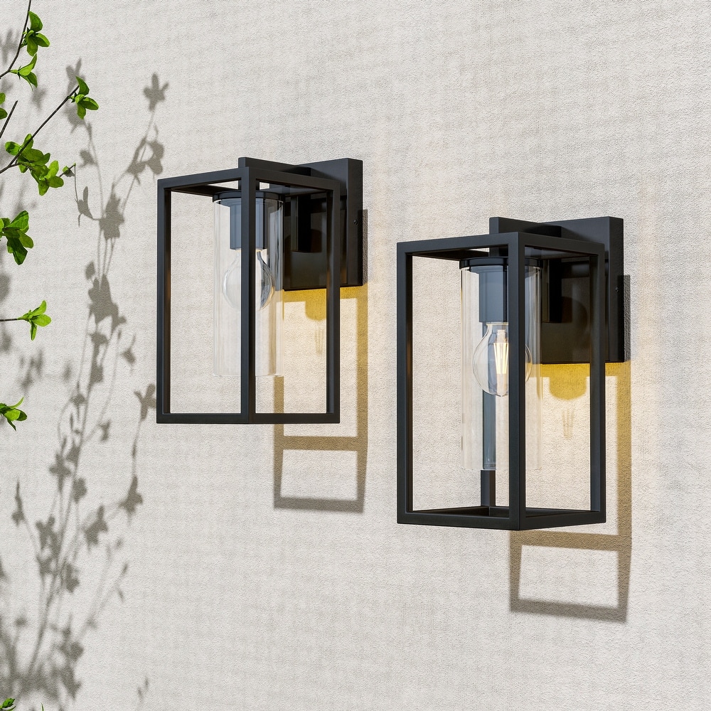 2 Pack Metal 1-Light Clear Glass Outdoor Wall Sconce Light