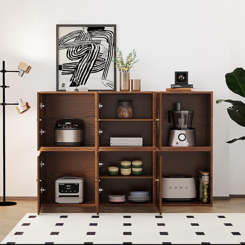 Modern 6-Door Sideboards Accent Cabinet, Modular Wooden Buffet With Storage - 58.8''
