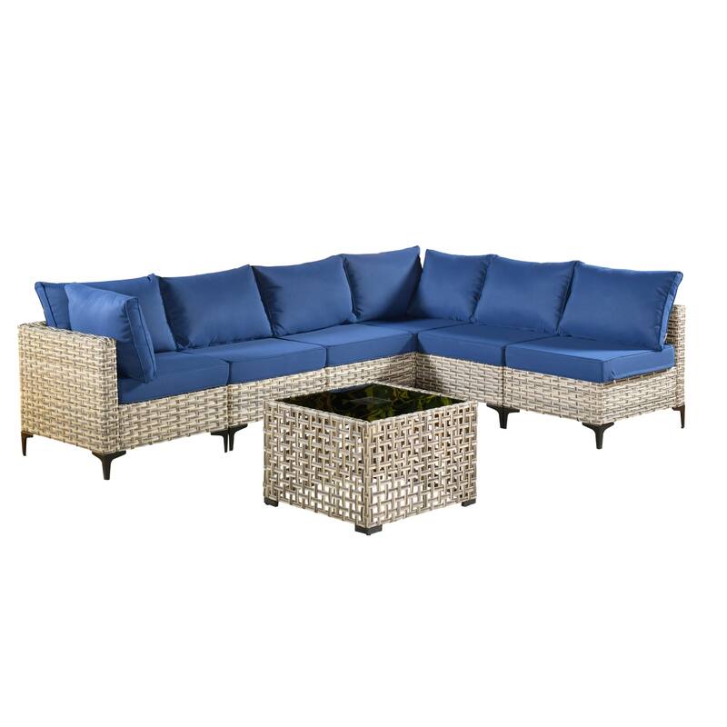 XIZZI 7-piece Outdoor Patio Furniture Rattan Wicker Modular Sofa Set with Table