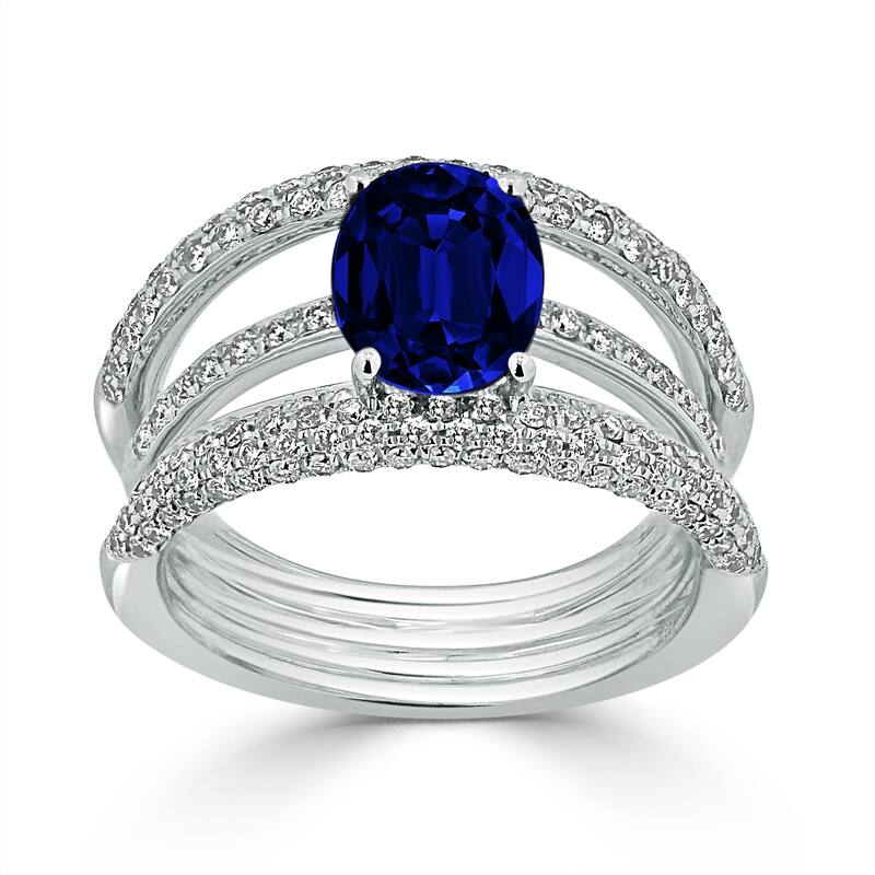 Auriya 18k Gold 2 1/2ct Oval Sapphire 4-Band Diamond Ring 9/10ct TDW