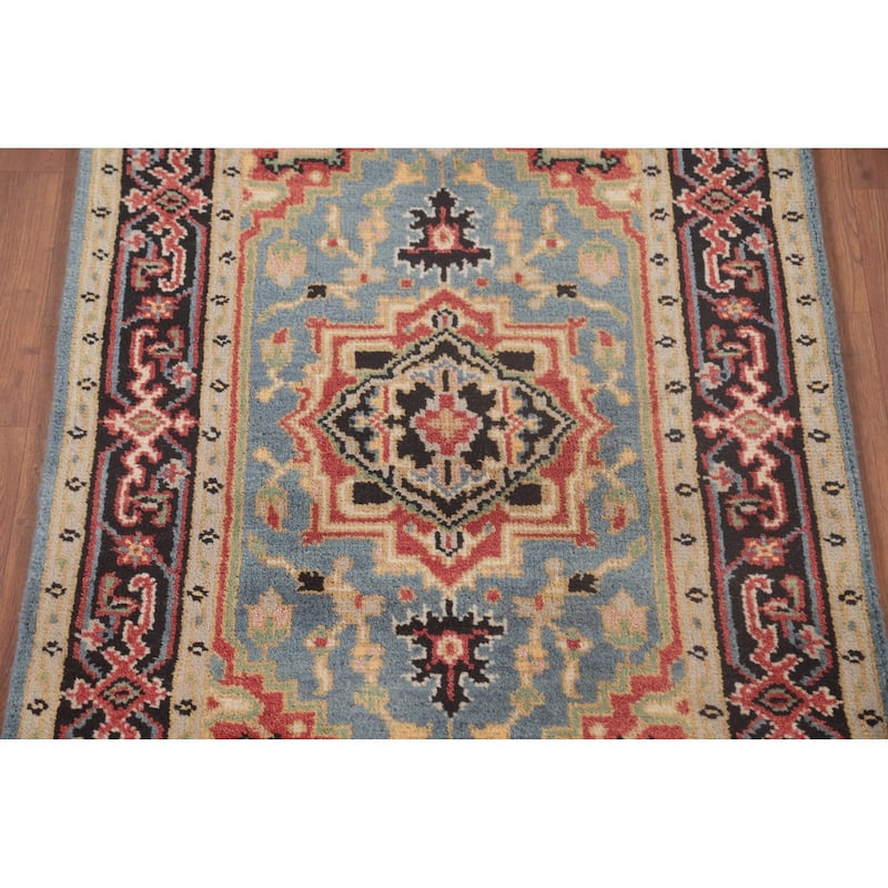 Light Blue Traditional Heriz-Serapi Foyer Rug Hand-Knotted Wool Carpet - 3'1"x 5'0"