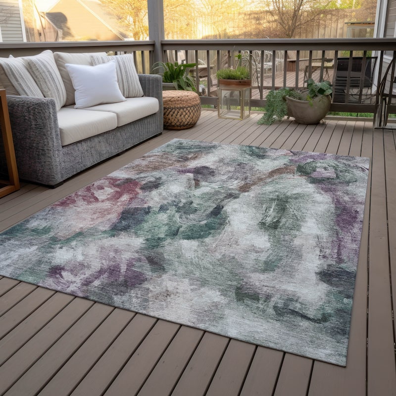 Machine Washable Indoor/Outdoor Modern Brushstrokes Chantille Rug