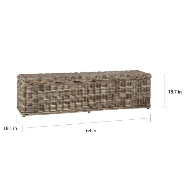 SAFAVIEH Caius Grey Natural Rattan Storage Trunk - 63" x 18.1" x 18.7"