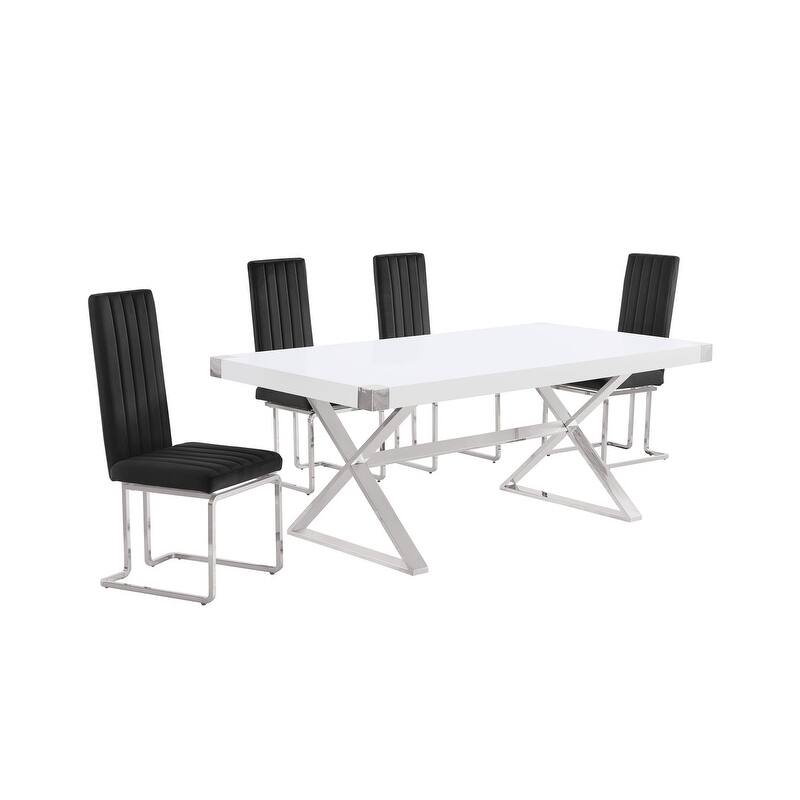 Best Quality Furniture D440/1-SC340-7 Dining Set with 78" White Lacquer Wood Top