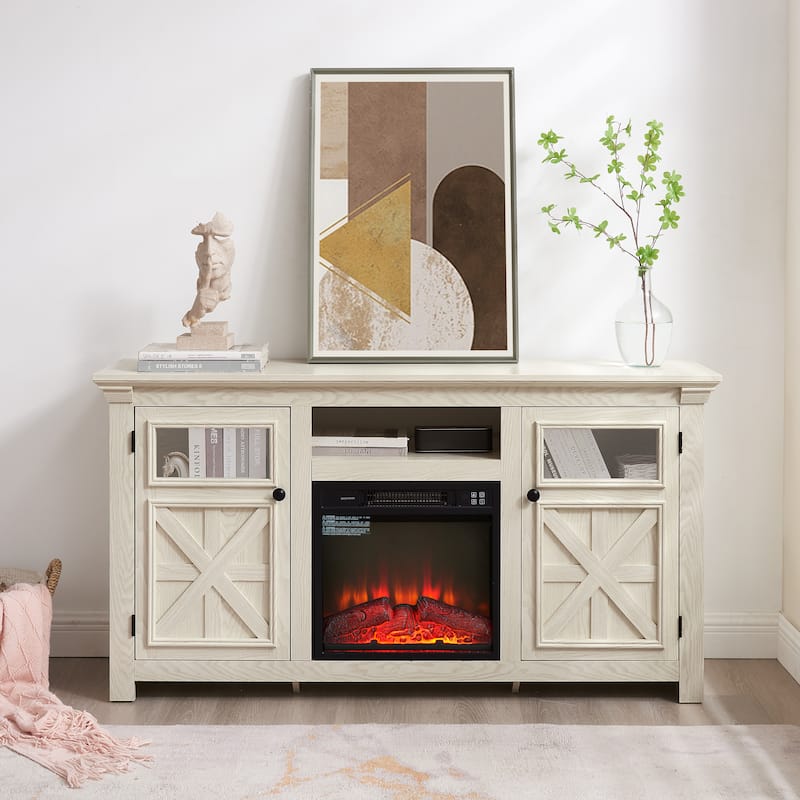 Modern Farmhouse TV Media Stand with 18" fireplace insert