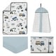 preview thumbnail 2 of 4, Construction Truck Collection Boy 4pc Nursery Crib Bedding Set - Grey Yellow Black Blue and Green Transportation Chevron Arrow