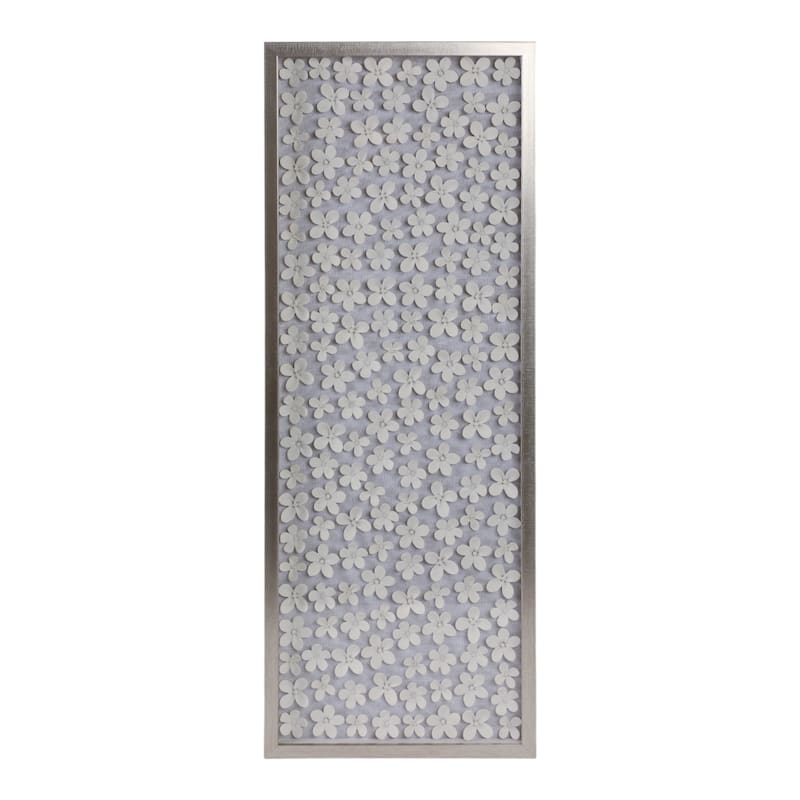 Resin Canvas Art Dimensional 3D Floral Design Wall Decor - 42" White