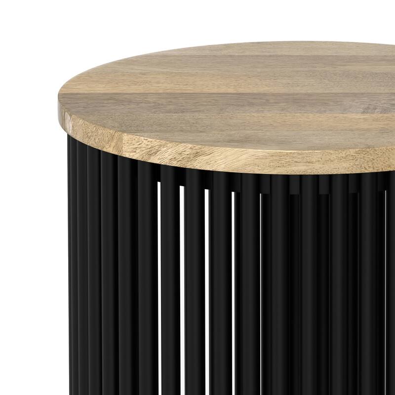 Simpli Home Demy 20" Wide Tall Industrial Side Table in Natural Solid Mango Wood & Black Metal