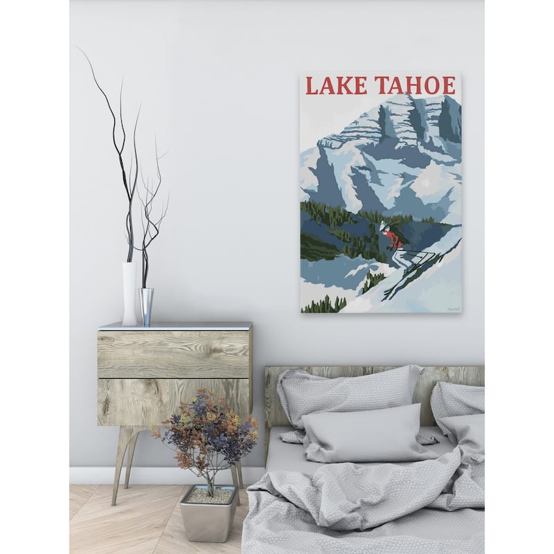 'Lake Tahoe Skiing' Painting Print on Wrapped Canvas