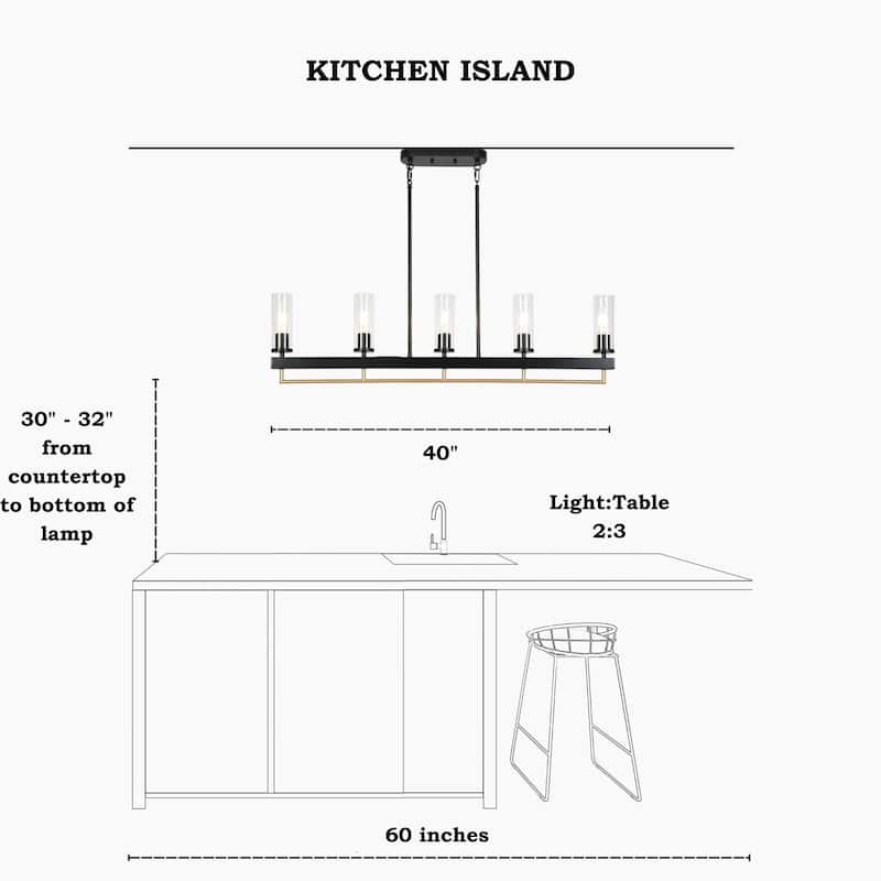 Modern Industrial 3/5-Light Chandelier Black Gold Kitchen Island Light Fixture with Clear Glass for Dining Room