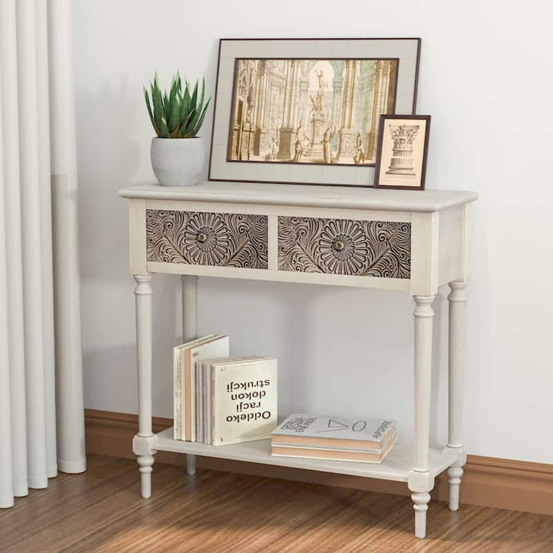 COSIEST Vintage 32'' Solid Wood 2-Drawers Console Table