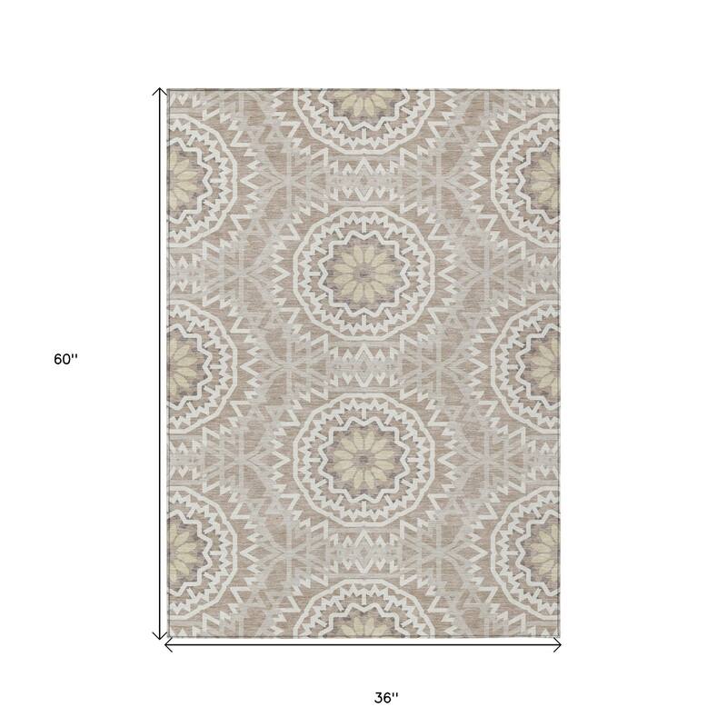 HomeRoots Floral Medallion Transitional Rectangle Outdoor Rug