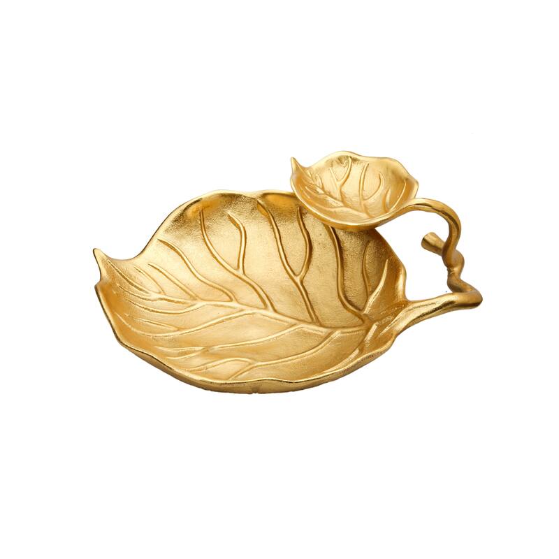 2 Tier Gold Relish Dish with Leaf Vein Design