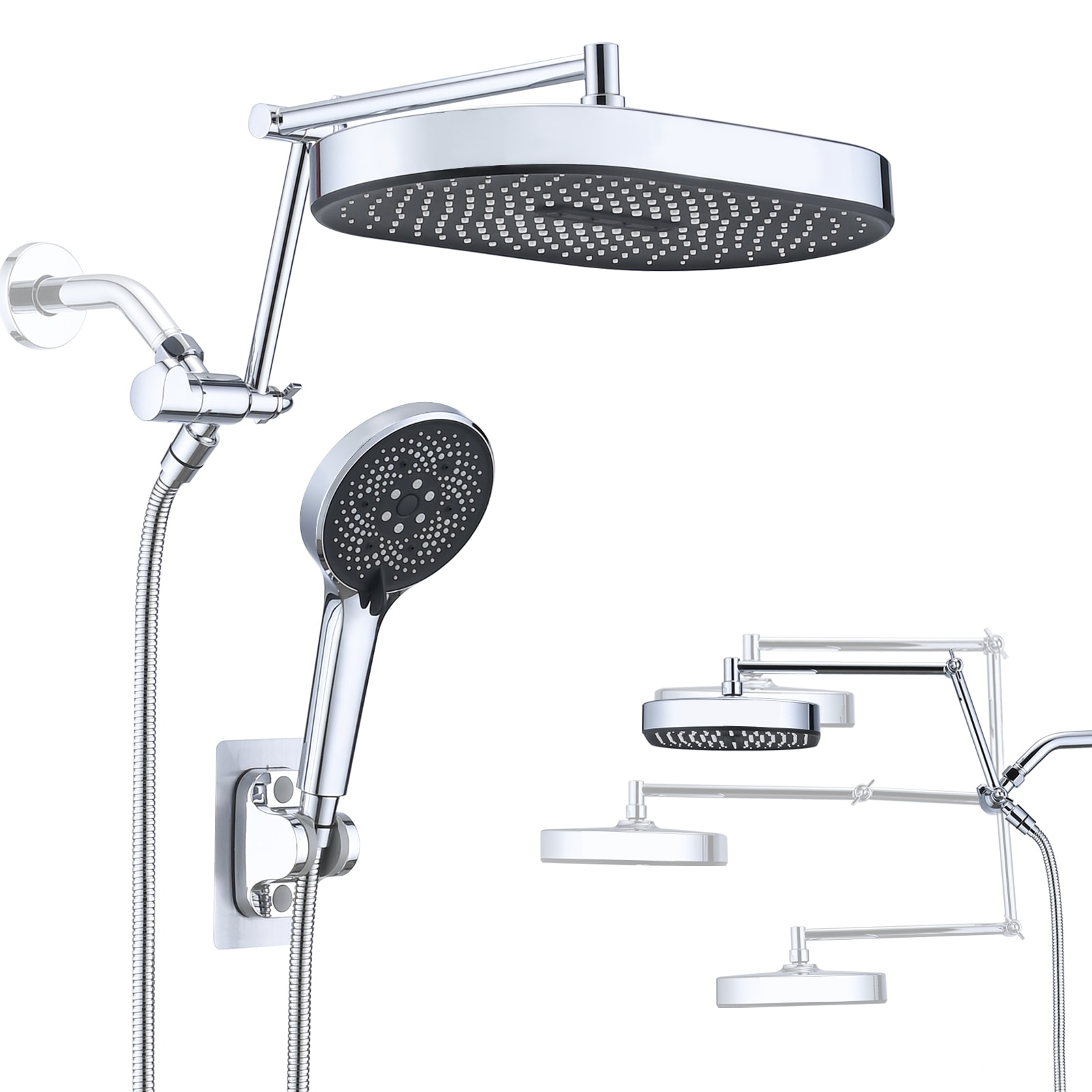 14 Inch Rain Shower Head with 6 Settings Handheld Spray Combo