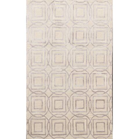 Geometric Wool/ Silk Modern Trellis Hand-Tufted Oriental Area Rug - 4'0" x 6'0"
