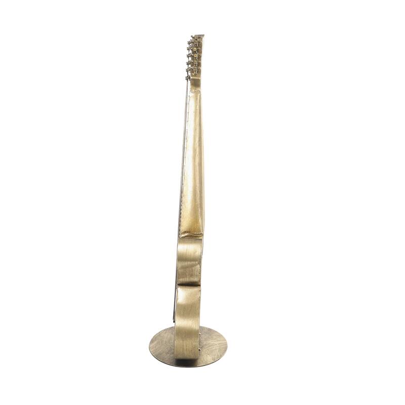 Metal Guitar Standing Sculpture with Round Base - Copper - Roche River Decor
