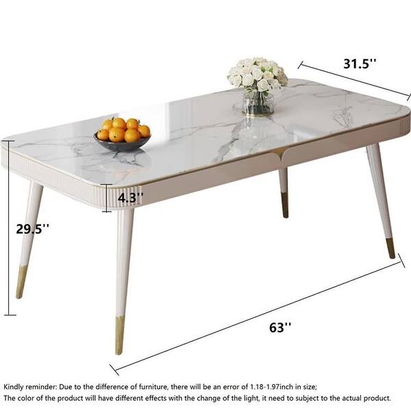 JASIWAY 63'' Wide Faux Marble Top Rectangle Dining Table White Bed
