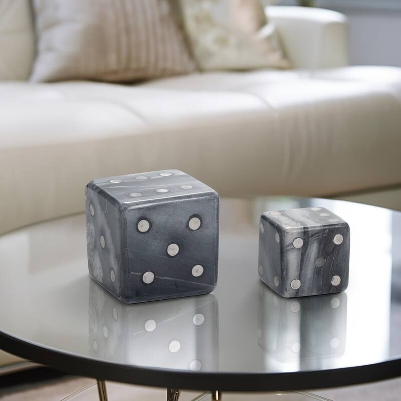 Sagebrook Home Luxury Marble and Steel Dice - Exclusive Home Decor Games for Sophisticated Fun, Set of 2 - 4" x 4" x 4" - Marbled Grey