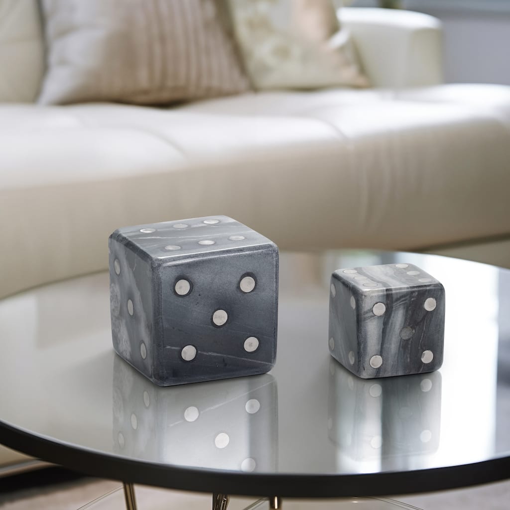 Sagebrook Home Luxury Marble and Steel Dice - Exclusive Home Decor Games for Sophisticated Fun, Set of 2 - 4" x 4" x 4"