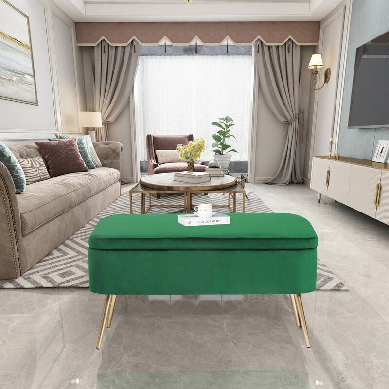Adeco Velvet Storage Ottoman Footrest Lift Top Storage Ottoman Bench - Green