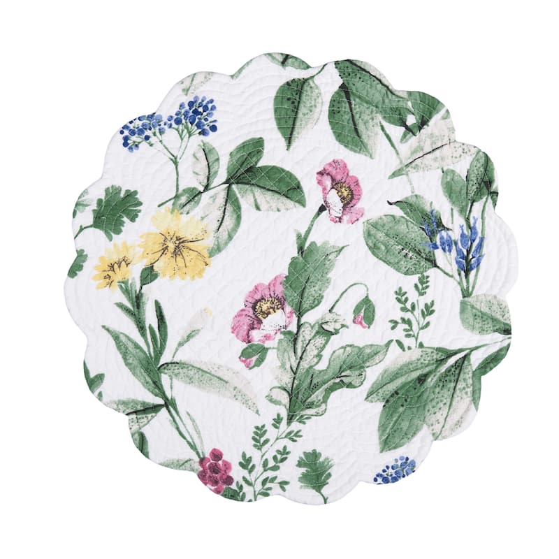 Marcy Blooms Round Placemats Set of 6 Floral Design All Seasons Dining, 17"