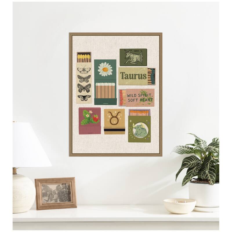 Kate and Laurel Taurus Matchbooks Linen FC by Megan Ryan Framed Canvas Wall Art Print