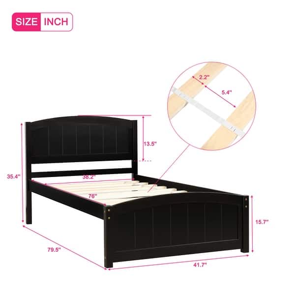 Twin Wood Platform Bed with Headboard and Footboard: Classic Design with Solid Pine Construction and Stable Slats