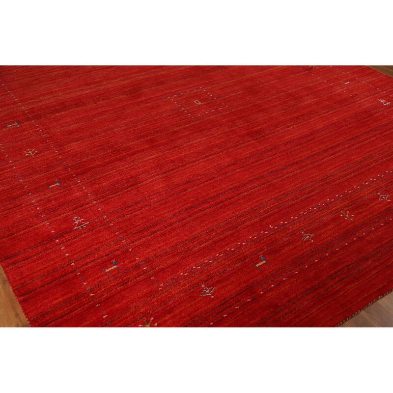 Hand Knotted Oriental 100% Wool Carpet Tribal Tribal Red Gabbeh Area Rug - 9' 5'' X 8' 1''