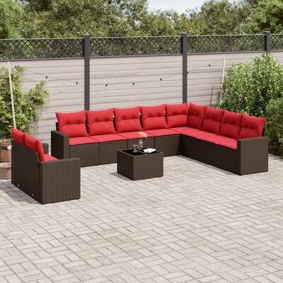 vidaXL 10/11 Piece Patio Sofa Set with Cushions Black/Brown/Gray Poly Rattan - 21.7 x 24.4 x 27.2