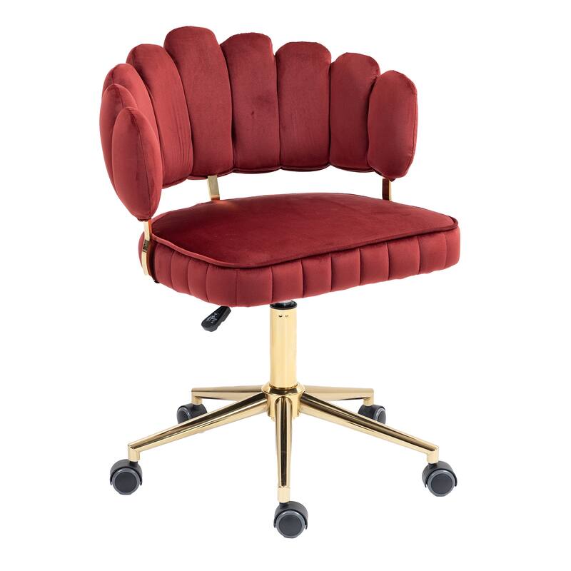 Velvet Home Office Desk Chair, Height Adjustable Task Chair, Armless Single Chair with Wheels, 360° Swivel Vanity Chair - N/A