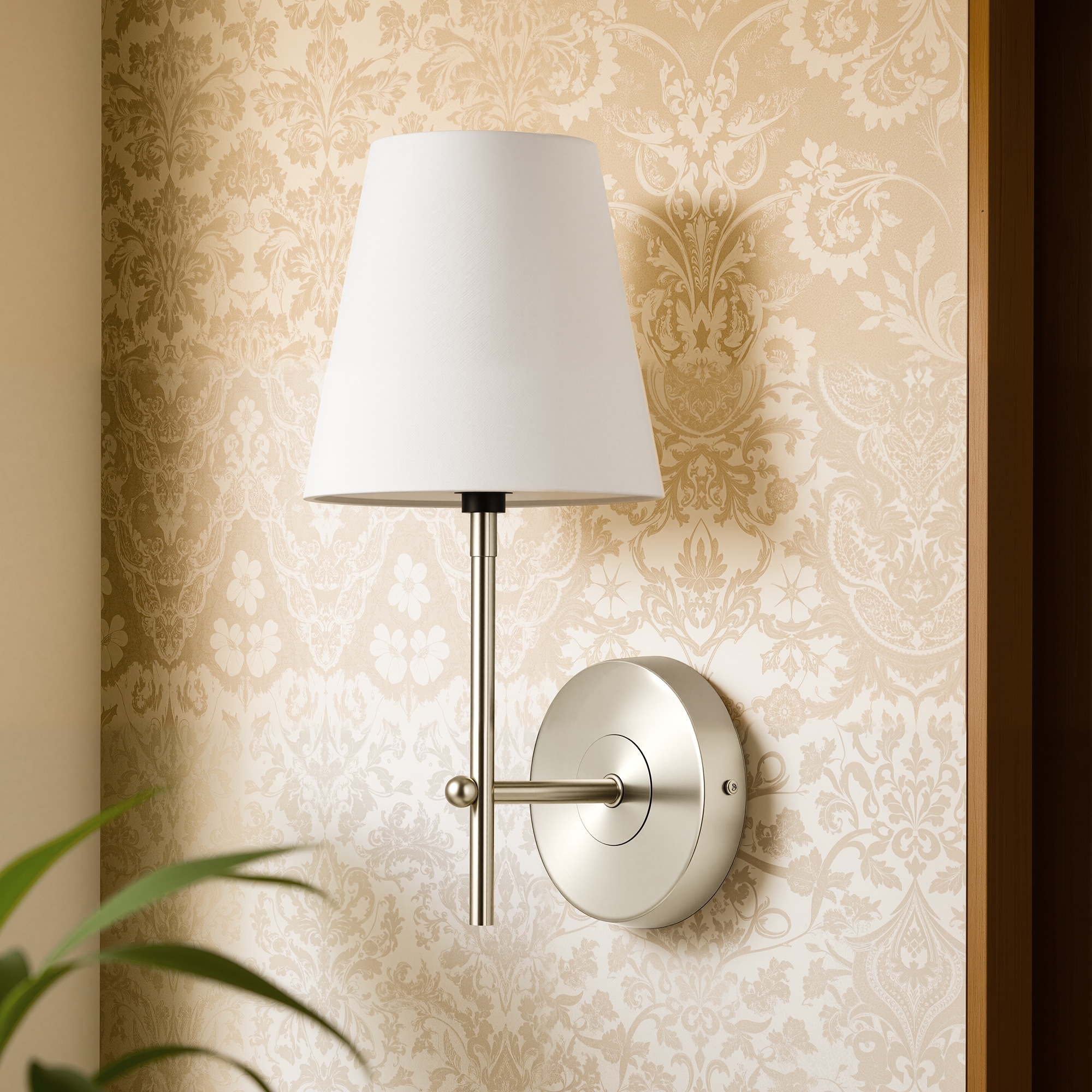 CO-Z 1-Light Plug-In/Hardwired Wall Lamp Bathroom Vanity Light with White Fabric Shade