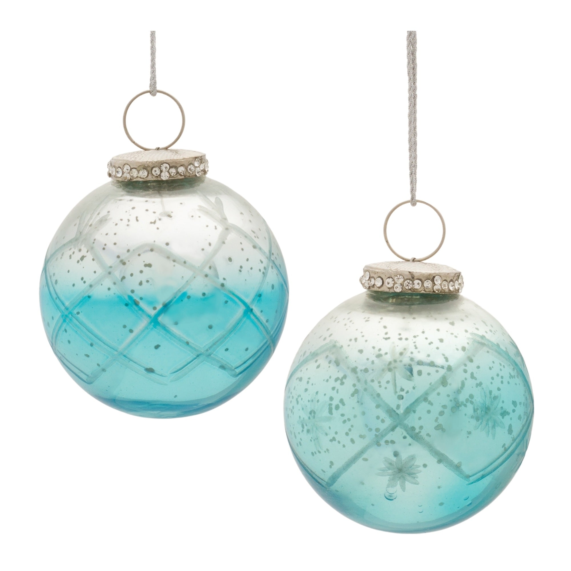 12ct Silver & Blue Iridescent Glass Christmas Ball Ornaments 4 (101mm)