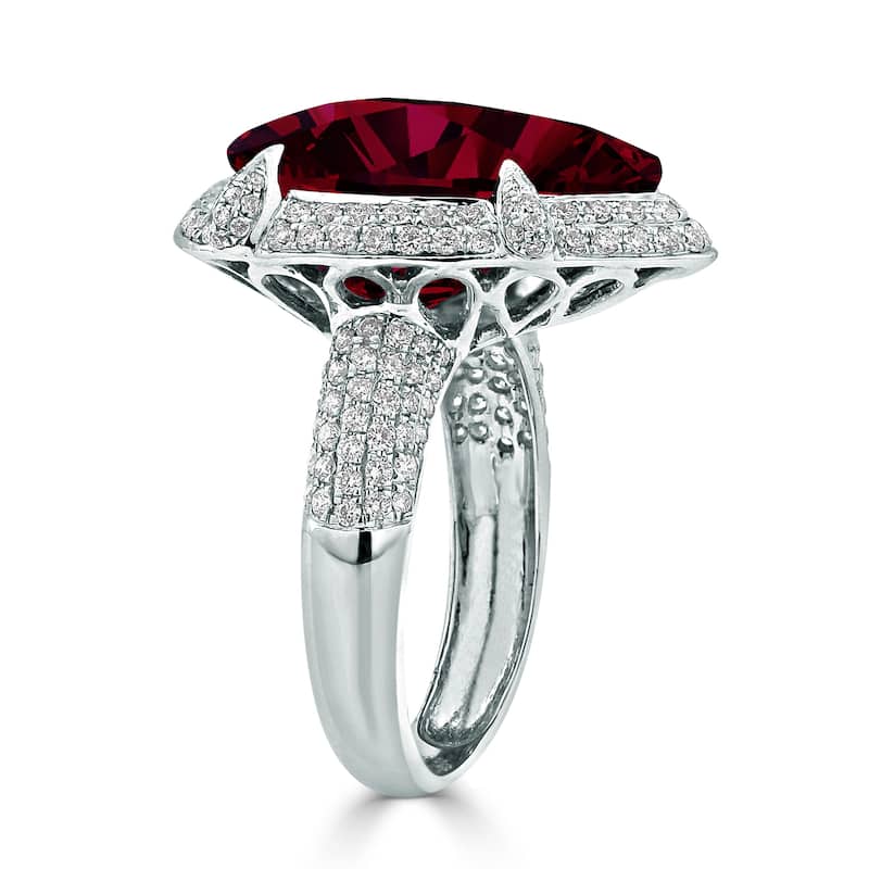 Auriya 15ct Pear-cut Red Ruby and Halo Diamond Ring 1cttw 18K Gold