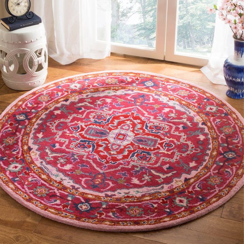 SAFAVIEH Handmade Bellagio Antine Modern Oriental Wool Rug - 5' Round - Red/Pink