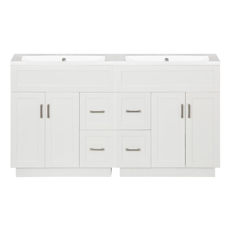 60" Double Bathroom Vanity with Dual SMC Resin Sinks, 4 Doors, 4 Drawers, and Soft-Close Hardware