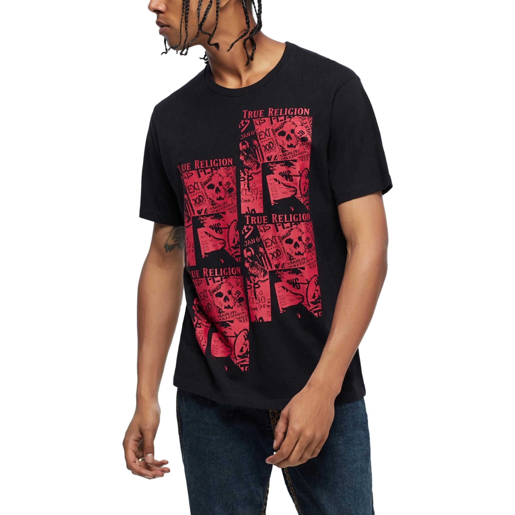 true religion black and red t shirt