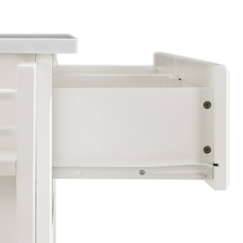 Kitchen Cart with Granite Top - Full Size Rolling Utility Island - Modern White Kitchen Storage