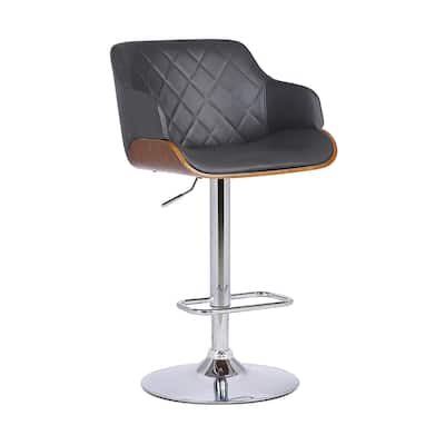Faux Leather Swivel Adjustable Barstool with Metal Base, Gray