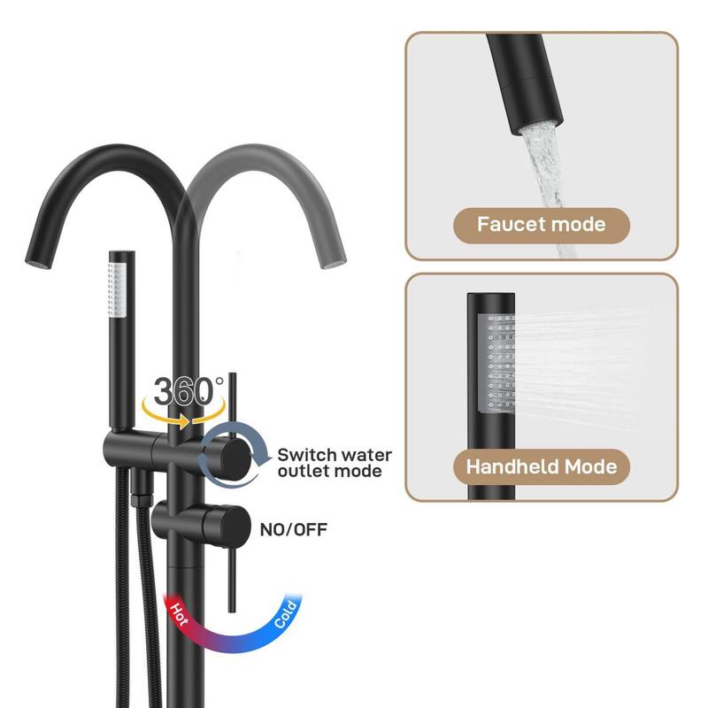 Matte Black Floor Mount Standing Bathtub Faucet with Handheld - 41.3 in