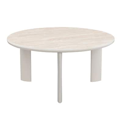 Round Coffee Table with Sintered Stone Top in Light Gray